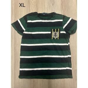 Polo Ralph Lauren Shirt Men's XL Green Black Striped Skull & Bones Jolly Roger